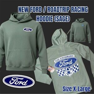 NEW FORD / ROADTRIP RACING RELAXED PULLOVER HOODIE, SIZE XL, (SAGE)